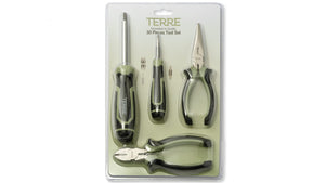 30-Piece Tool Set, Includes 6'' Long Nose Pliers, 6'' Diagonal Cutting Pliers, 14-1 Precision Screwdriver with 13 Bits, 14-1 Screwdriver with 13 Bits, 2 60mm Extension Bars