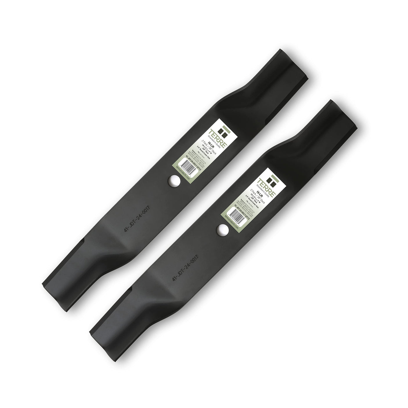 Terre Products, 2 Pack, High Lift Lawn Mower Blades, 38 Inch Deck, X300 and LX Series, John Deere AM137324, AM137326, AM100945, AM100991, AM141041, M84472, M83459, M153118