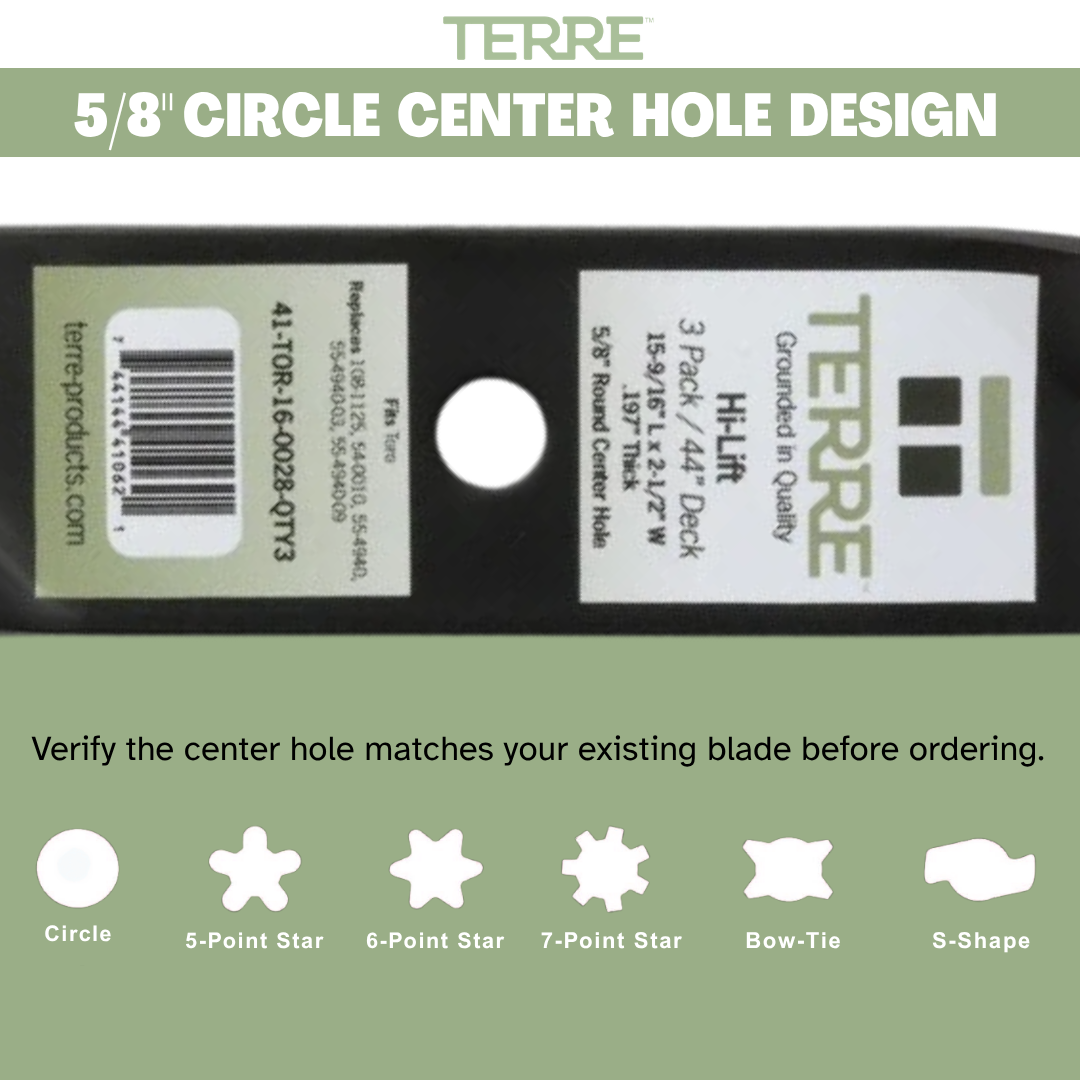 3-Pack High Lift Lawn Mower Blades, 44 Inch Deck, Compatible with Ariens, Toro TimeCutter Z, Replacement for Toro 108-1125, 54-0010, 54-0010-03, 55-4940, 55-4940-03, 55-4940-09