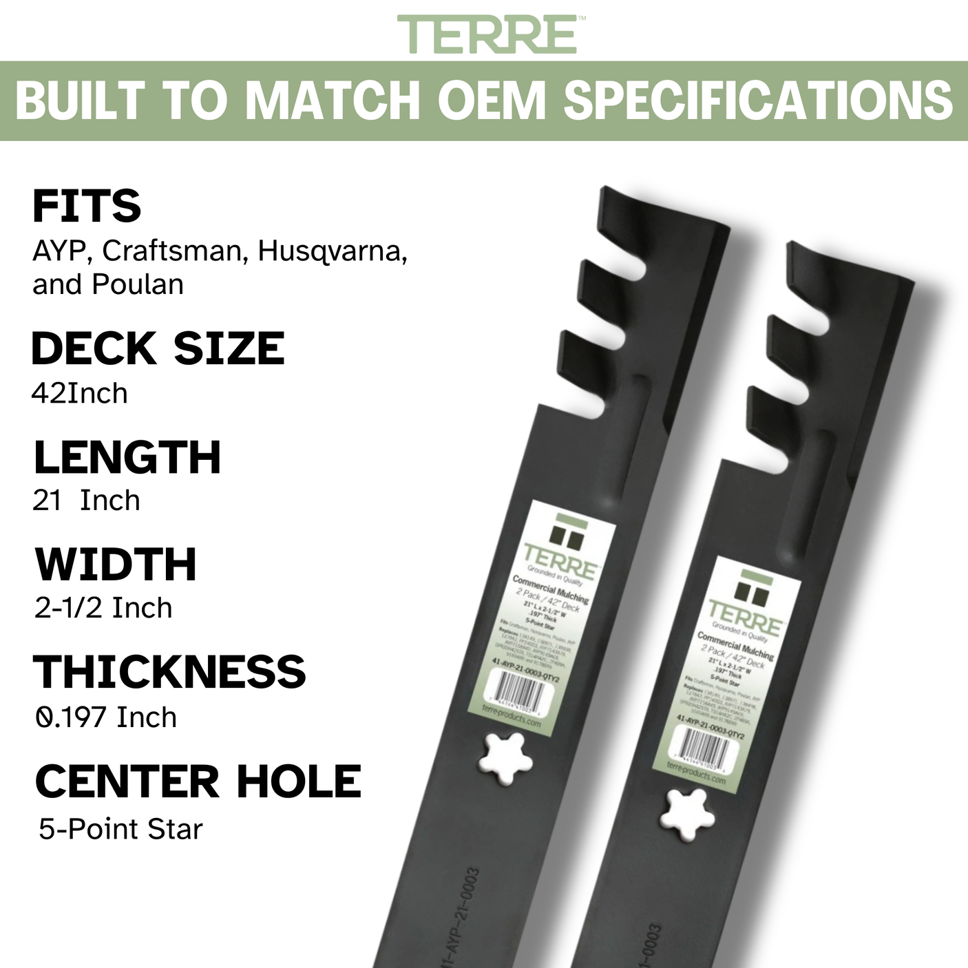 42" Mulching Lawn Mower Blades 2-Pack – Fits Craftsman, Husqvarna & Poulan – Replaces 138971