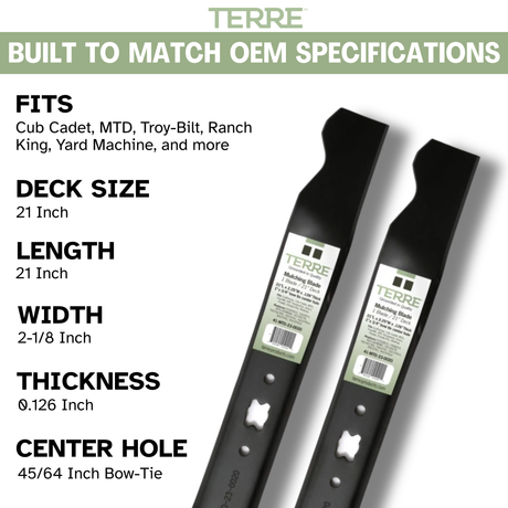 21" Mulching Lawn Mower Blades 2-Pack – Fits Cub Cadet, Troy-Bilt & MTD – Replaces 942-0741
