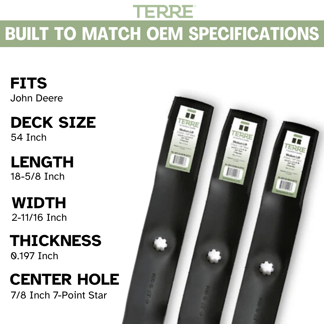54" Medium Lift Lawn Mower Blades 3-Pack – Fits John Deere D170, E180 & LA175 – Replaces GY20679