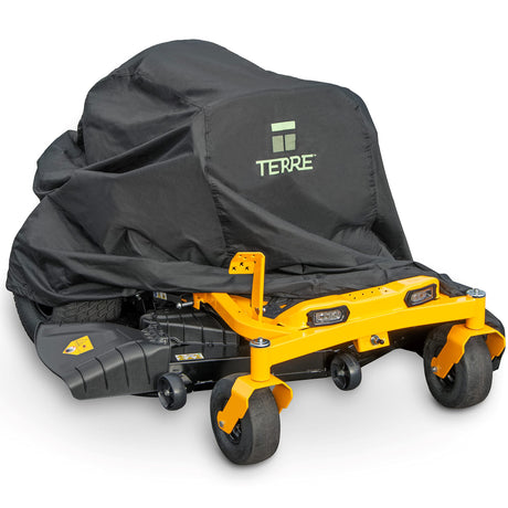 Terre Products ZeroTurn Gas and Battery Powered Lawn Mower Covers Waterproof Heavy Duty Fits Up to 60” Mower Decks, 600D Polyester Oxford UV and Water Resistant, Windproof Buckle Strapping Designed