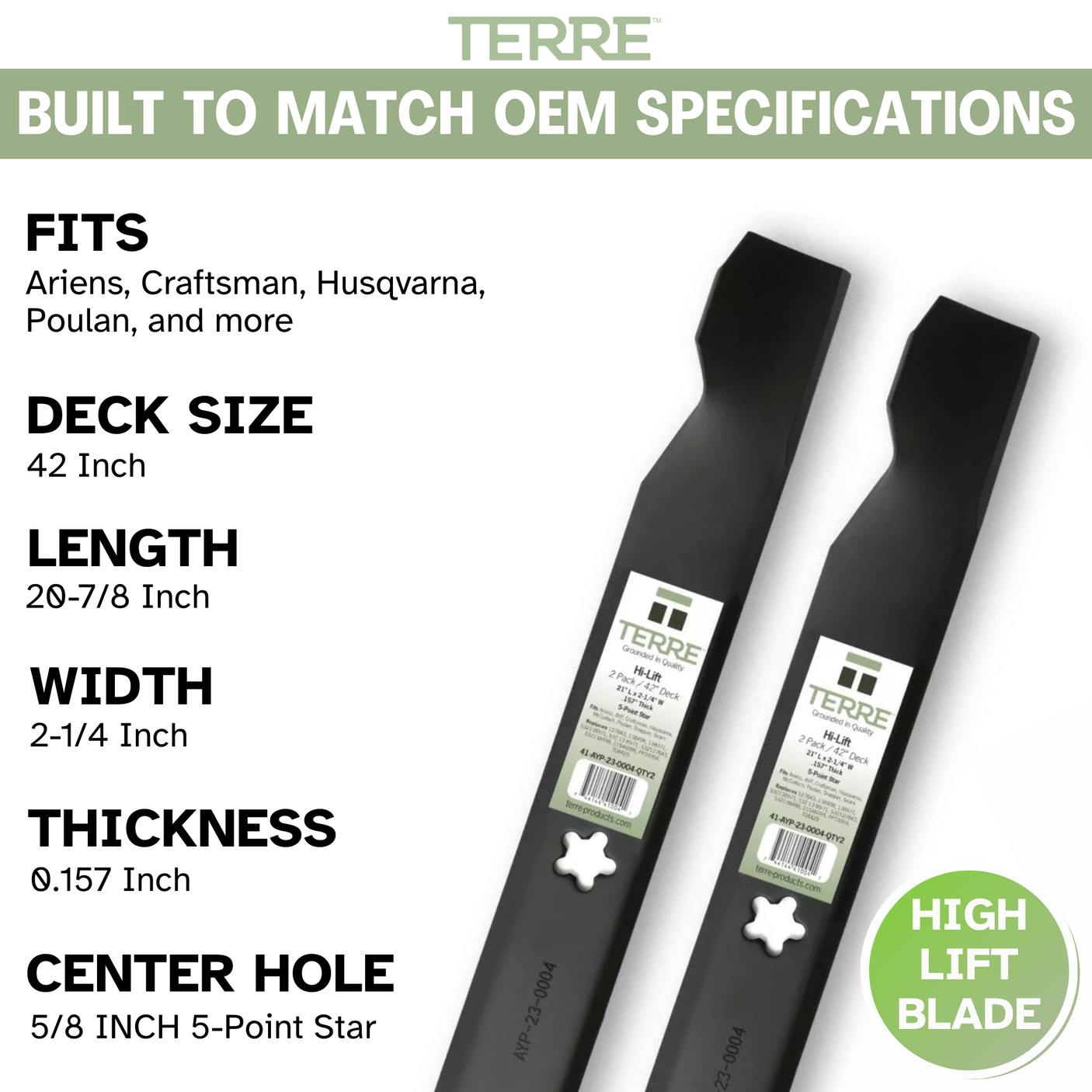 42" High Lift Lawn Mower Blades 2-Pack – Fits Craftsman, Husqvarna, Ariens, Poulan & Snapper – Replaces 138971