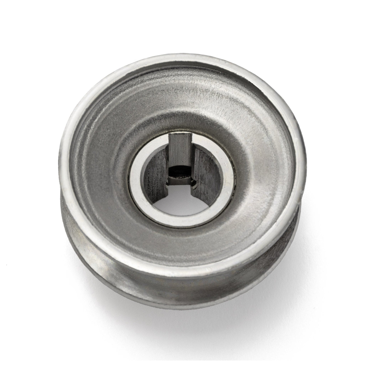 Terre 120058 V-groove drive pulley, bottom angle showing bore and keyway