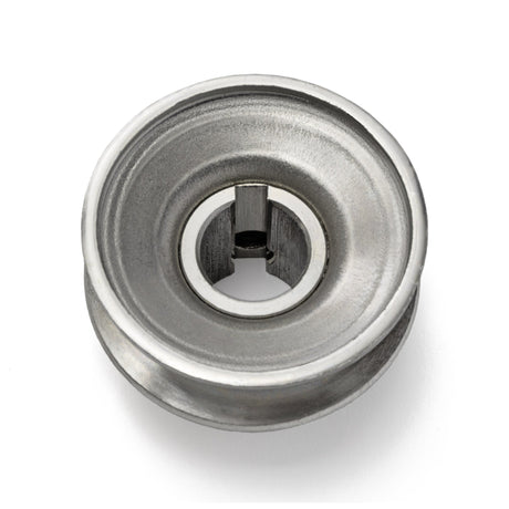 Terre 120058 V-groove drive pulley, bottom angle showing bore and keyway