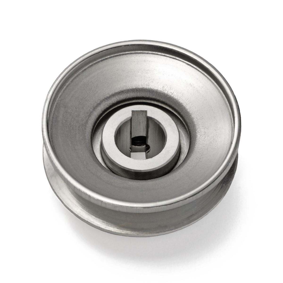 Terre 125058 V-groove drive pulley, bottom angle showing bore and keyway