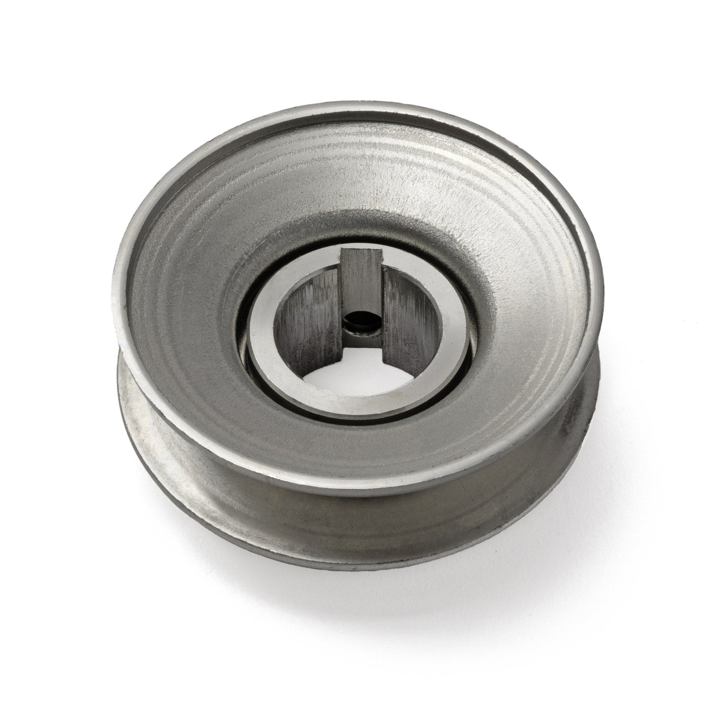 Terre 230010 V-groove drive pulley, bottom angle showing bore and keyway