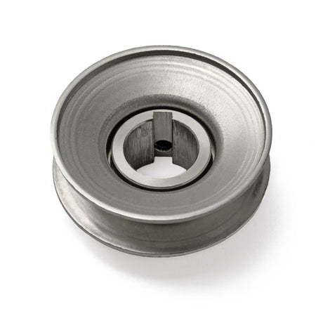 Terre 230010 V-groove drive pulley, bottom angle showing bore and keyway