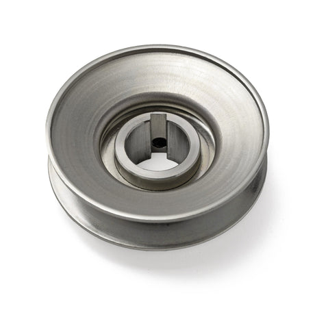 Terre 235010 V-groove drive pulley, bottom angle showing bore and keyway
