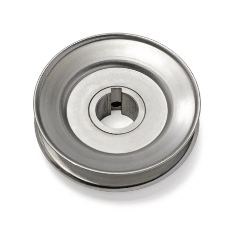 Terre 240010 V-groove drive pulley, bottom angle showing bore and keyway