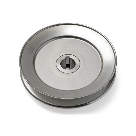 Terre 250034 V-groove drive pulley, bottom angle showing bore and keyway