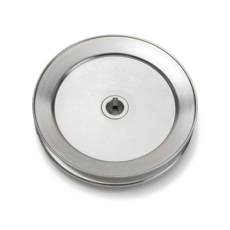 Terre 260058 V-groove drive pulley, bottom angle showing bore and keyway