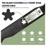 TERRE 48-inch mulching mower blades 3-pack - 5-point-star center-hole fitment guide