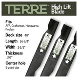TERRE 48-inch mulching mower blades 3-pack - compatibility and specification summary
