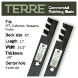 TERRE 42-inch mulching mower blades 2-pack - compatibility and specification summary