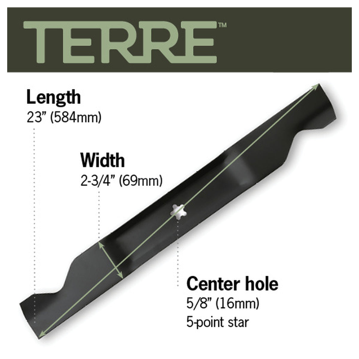 TERRE 46-inch high-lift mower blades 2-pack - dimension diagram