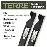TERRE 46-inch high-lift mower blades 2-pack - compatibility and specification summary