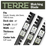 TERRE 48-inch toothed-mulching mower blades 3-pack - compatible mower models