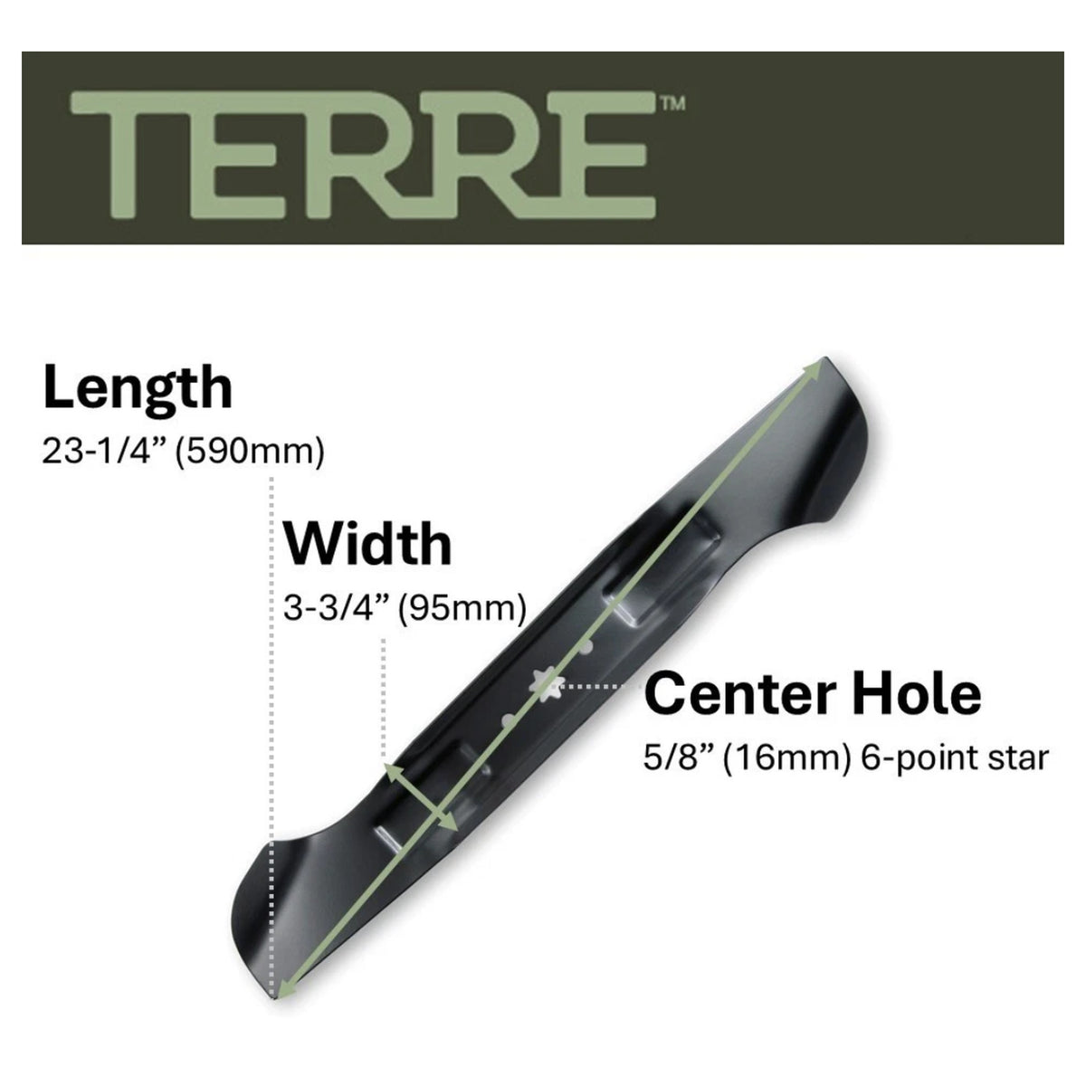 TERRE 46-inch high-lift mower blades 2-pack - dimension diagram
