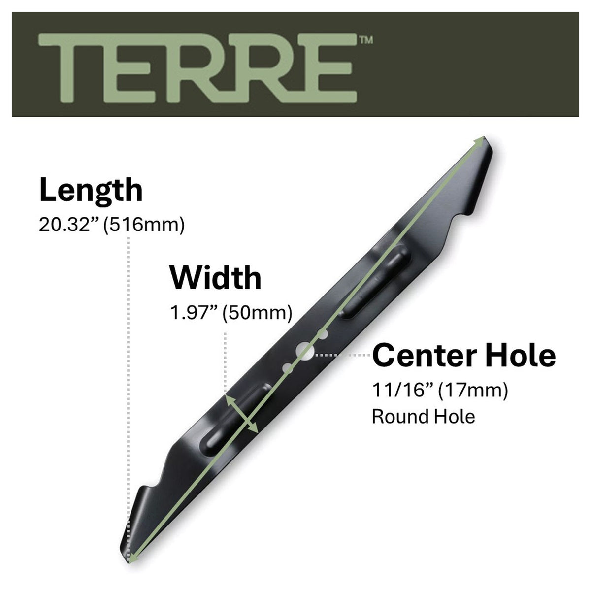TERRE 21-inch mulching mower blade - dimension diagram