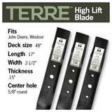 TERRE 48-inch high-lift mower blades 3-pack - compatible mower models