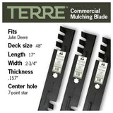 TERRE 48-inch commercial-mulching mower blades 3-pack - compatible mower models