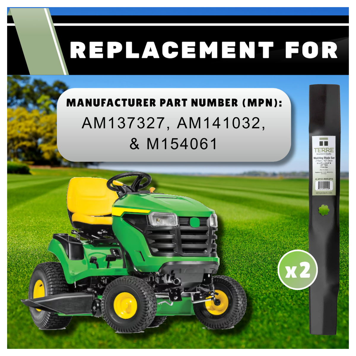 TERRE 42-inch high-lift mower blades 2-pack - OEM replacement numbers