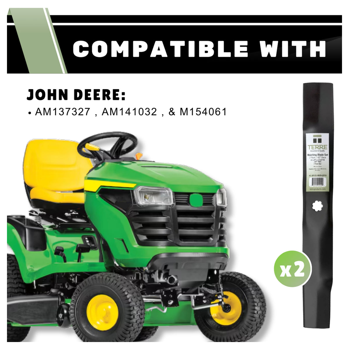 TERRE 42-inch high-lift mower blades 2-pack - compatible mower models