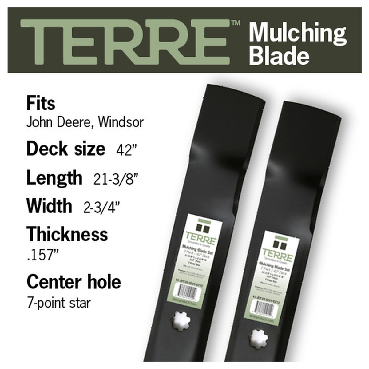 TERRE 42-inch mulching mower blades 2-pack - compatibility and specification summary