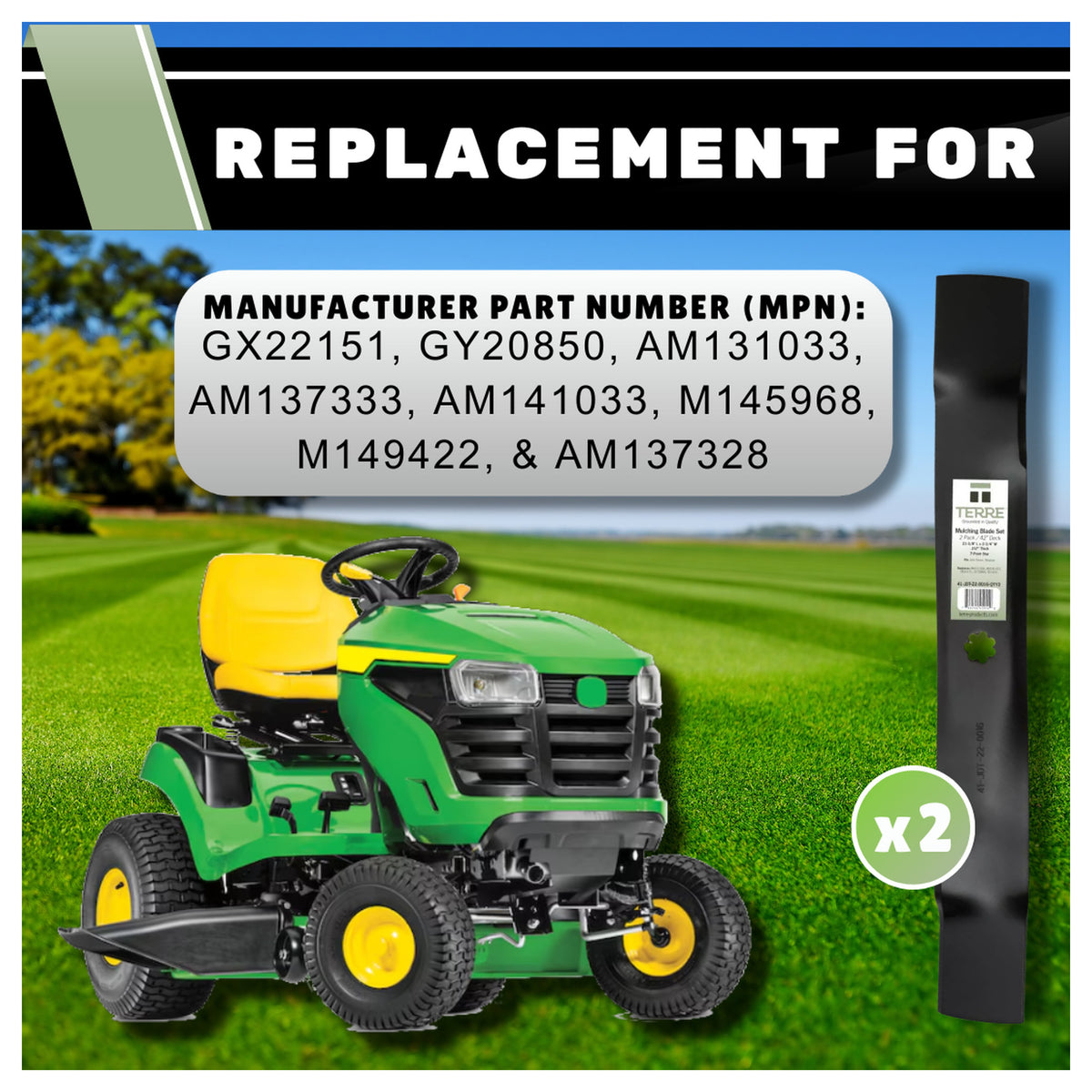 TERRE 42-inch mulching mower blades 2-pack - OEM replacement numbers