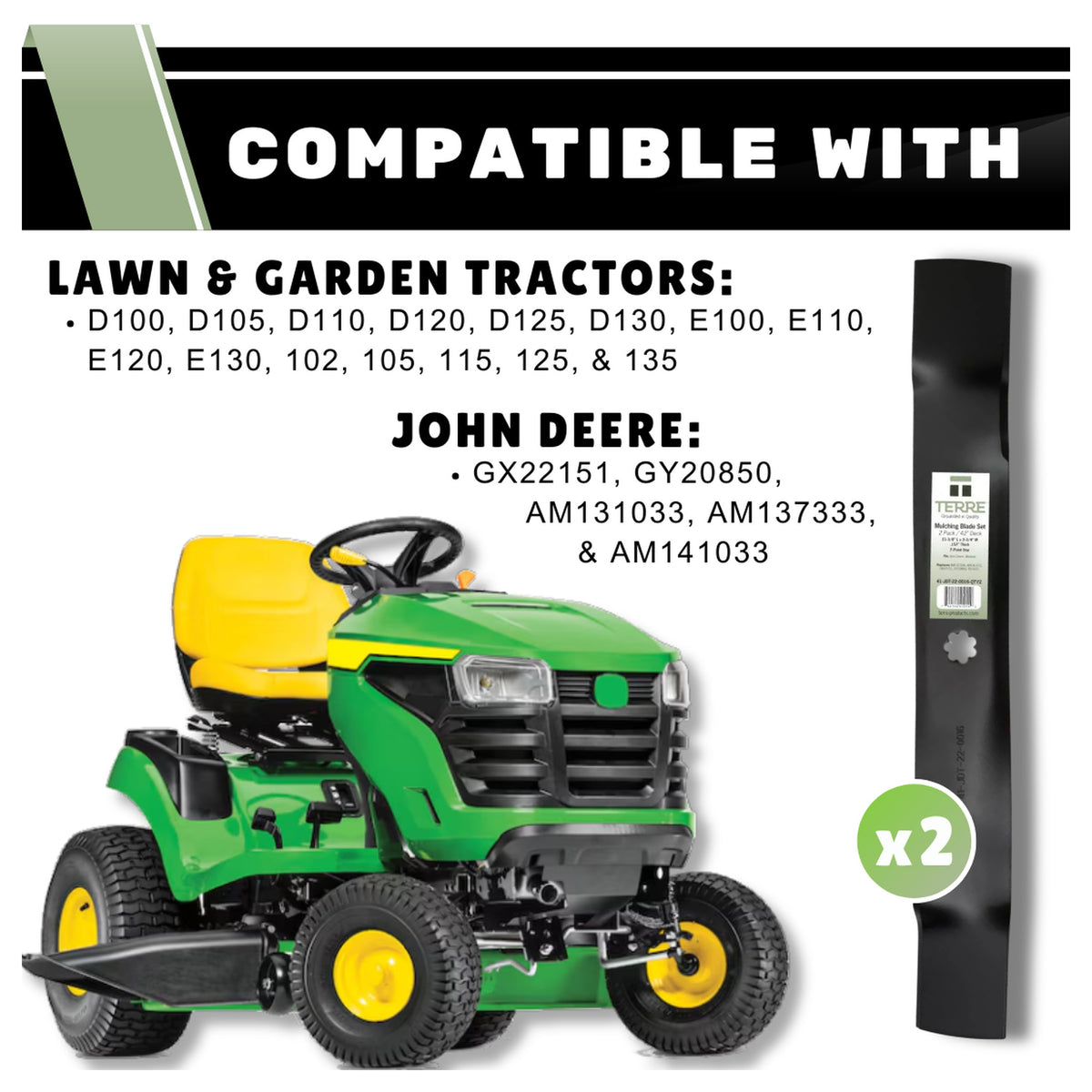 TERRE 42-inch mulching mower blades 2-pack - compatible mower models