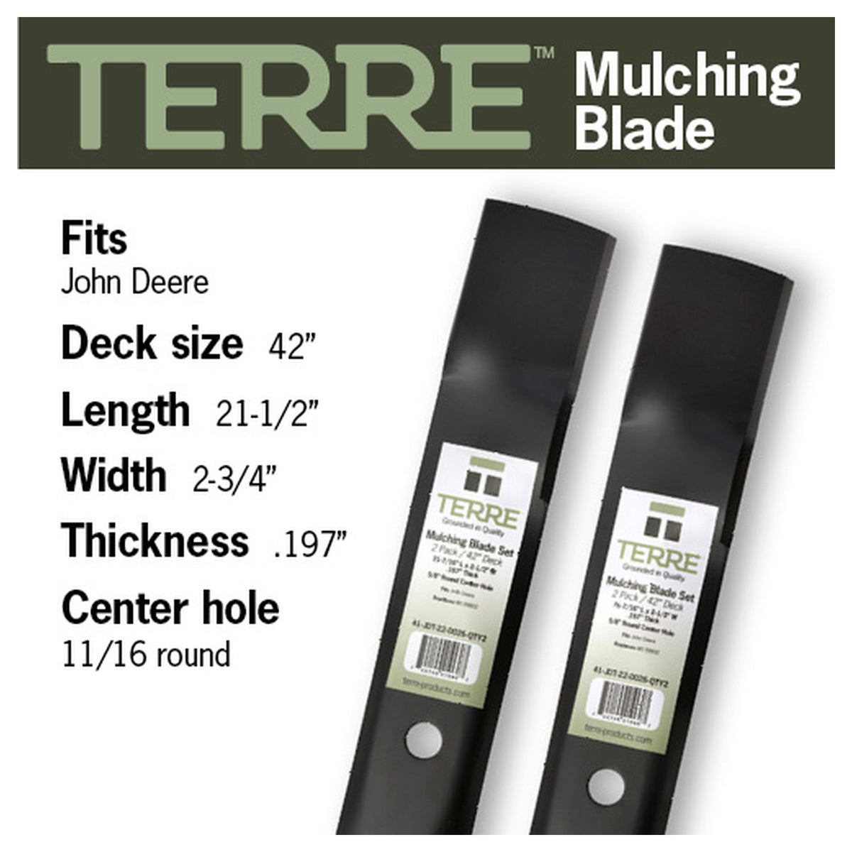 TERRE 42-inch mulching mower blades 2-pack - compatible mower models