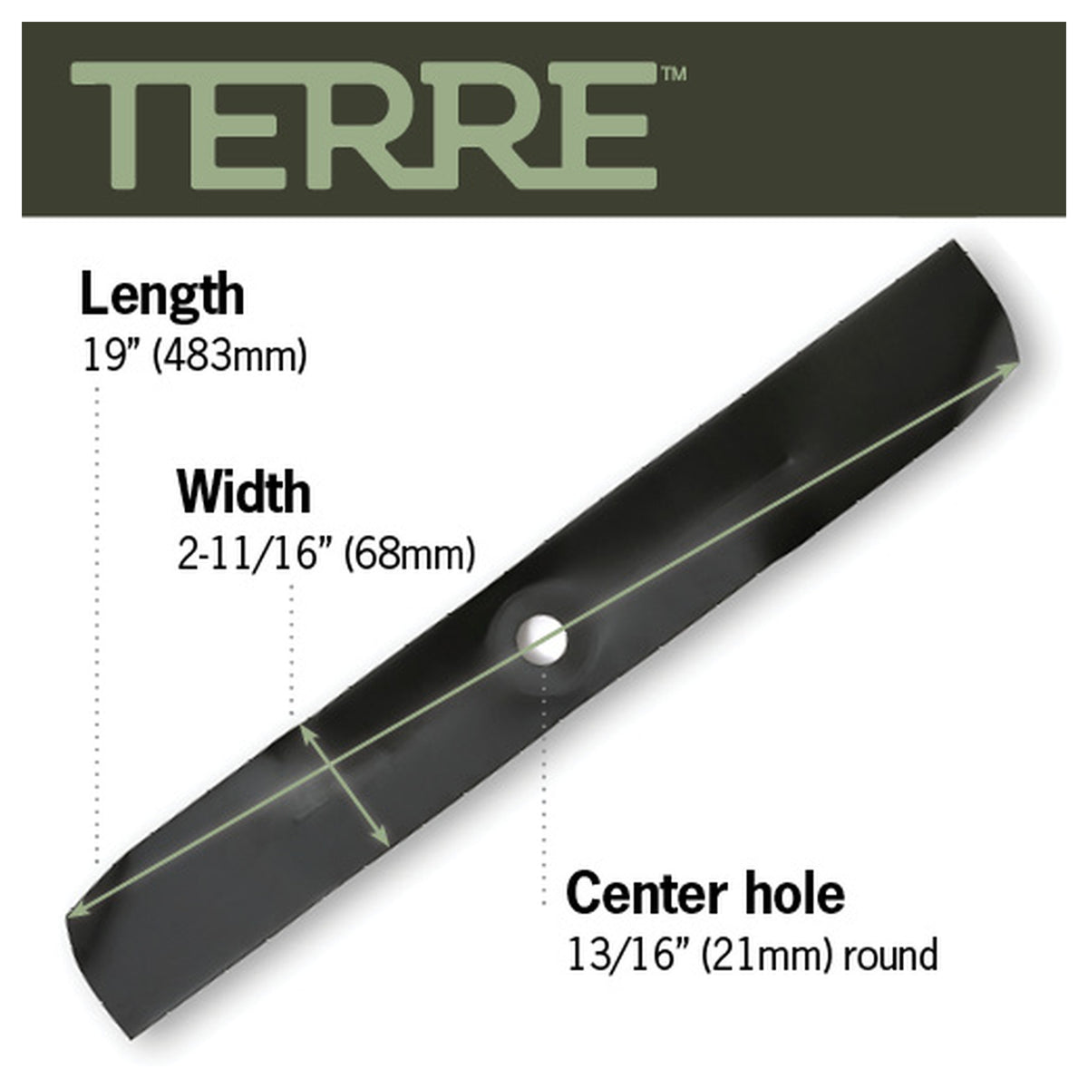 TERRE 54-inch medium-lift mower blades 3-pack - dimension diagram