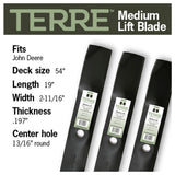TERRE 54-inch medium-lift mower blades 3-pack - compatible mower models