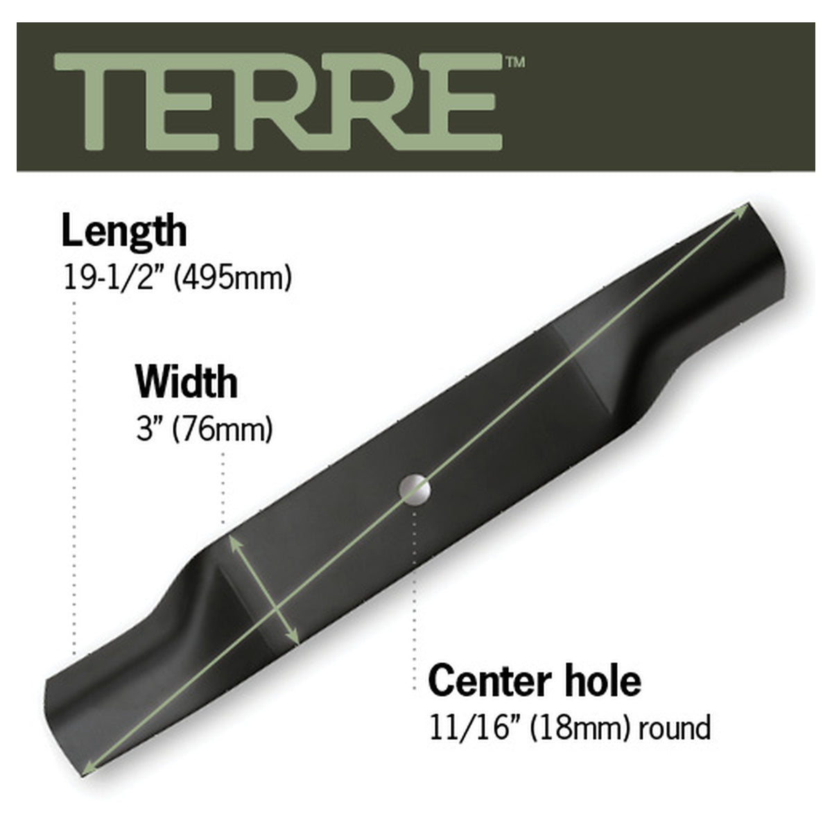 TERRE 38-inch high-lift mower blades 2-pack - dimension diagram