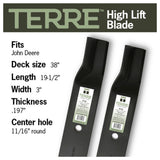 TERRE 38-inch high-lift mower blades 2-pack - compatible mower models