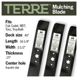 TERRE 46-inch mulching mower blades 3-pack - compatible mower models