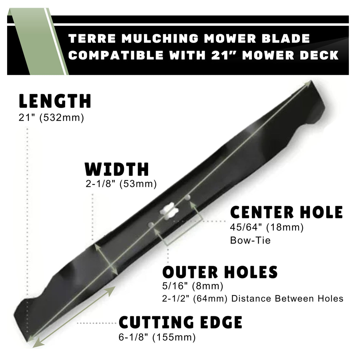 TERRE 41-MTD-23-0020 21-inch mulching mower blade dimensions