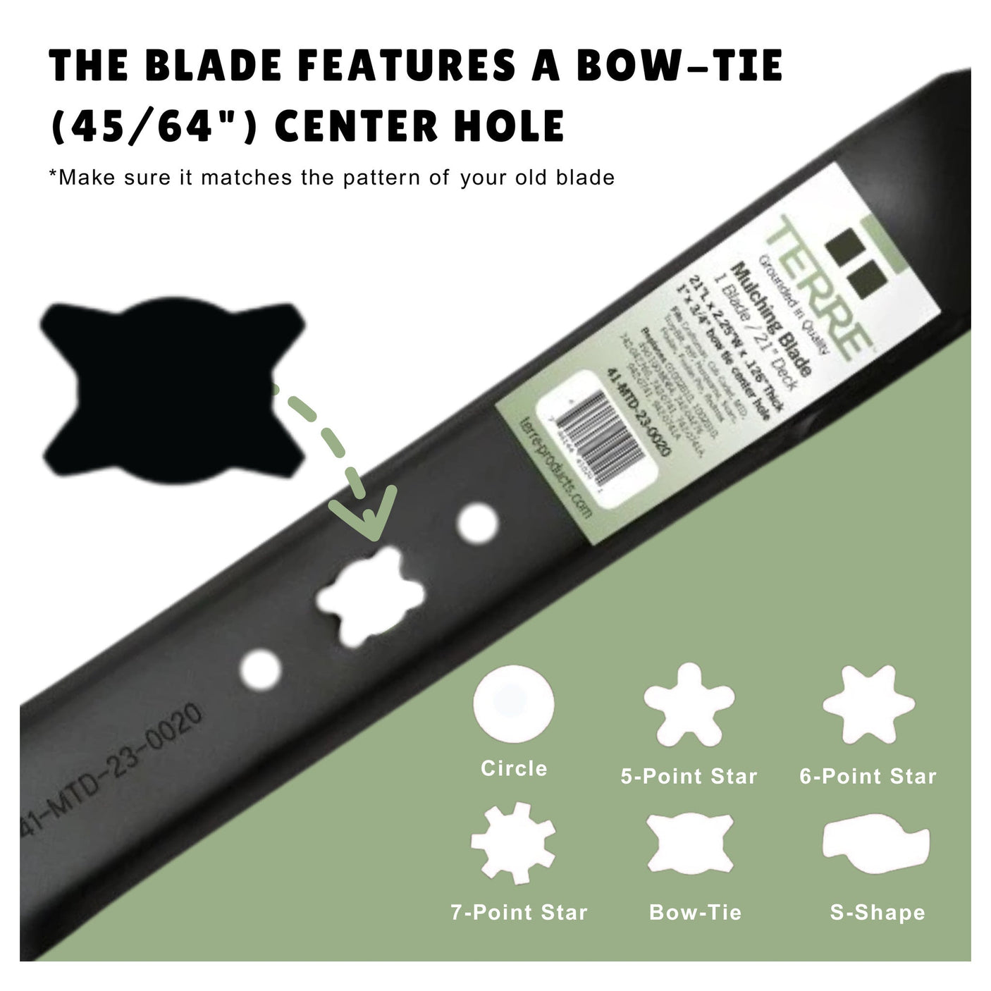 TERRE 41-MTD-23-0020 bow-tie center-hole compatibility guide