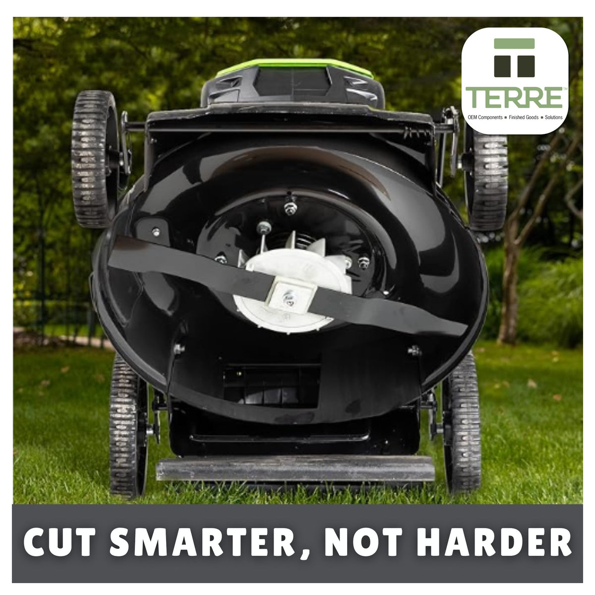 TERRE 41-MTD-23-0020 mulching blade installed under a walk-behind mower deck