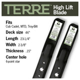 TERRE 46-inch high-lift mower blades 2-pack - compatibility and specification summary