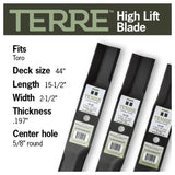 TERRE 44-inch high-lift mower blades 3-pack - compatible mower models