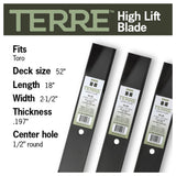 TERRE 52-inch low-lift mower blades 3-pack - compatible mower models