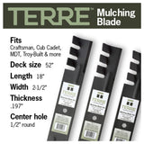 TERRE 52-inch toothed-mulching mower blades 3-pack - compatible mower models