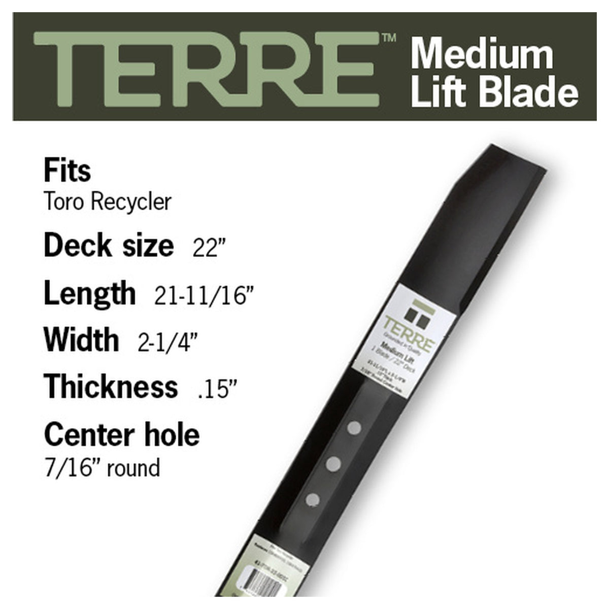 TERRE 22-inch medium-lift mower blade - compatible mower models