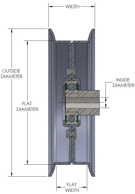 technical drawing of a flat idler pulley specification diagram