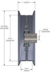 technical drawing of a flat idler pulley specification diagram