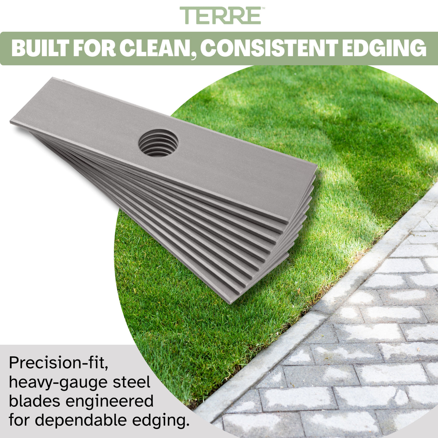 TERRE steel stick edger blades for clean edging along sidewalks, driveways, curbs and landscape borders